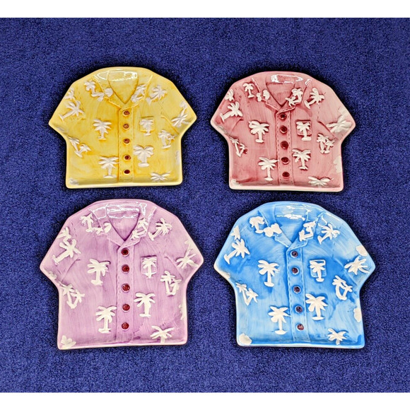 Tiki Plates Dessert Salad Appetizer Shirt Hawaiian Ceramic 7 x 7" EUC - Picture 7 of 7